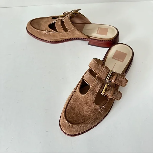 NEW Dolce Vita Haydee Double Buckle Cinnamon Suede Mary Jane Women's Mule, Sz 9 - Picture 3 of 11